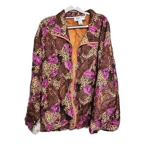 Carolina Bay Bomber Jacket Womens 20W Flowers Animal Print Leopard Windbreaker